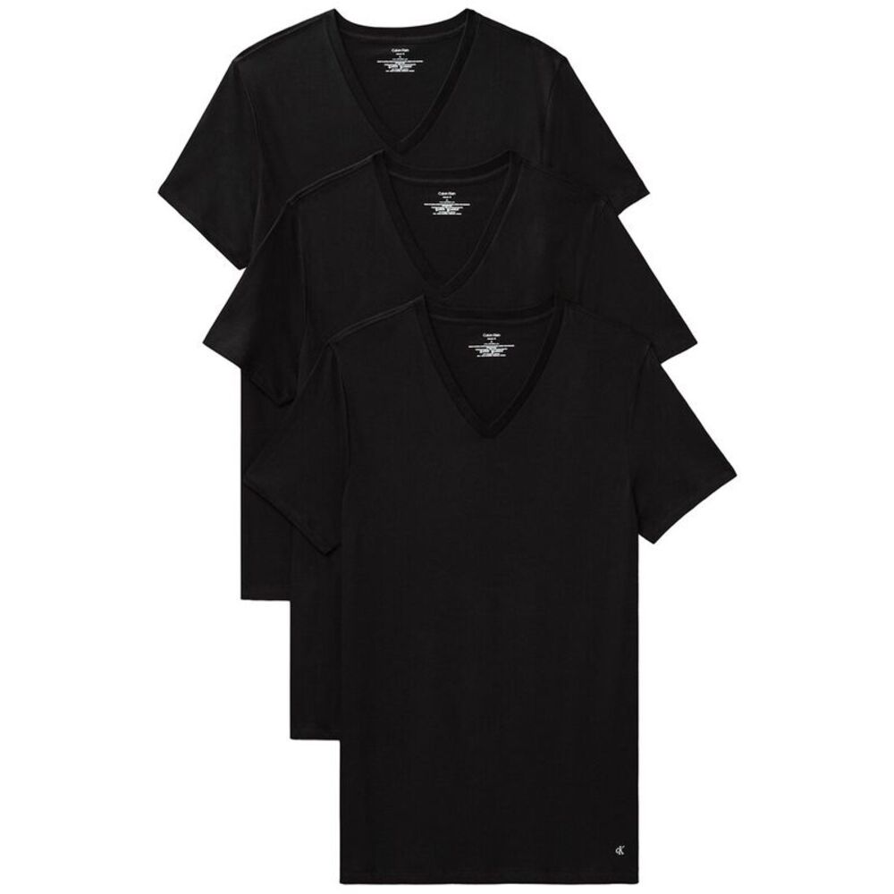 Calvin Klein Mens  Short Sleeve V-Neck 3-Pack, Black